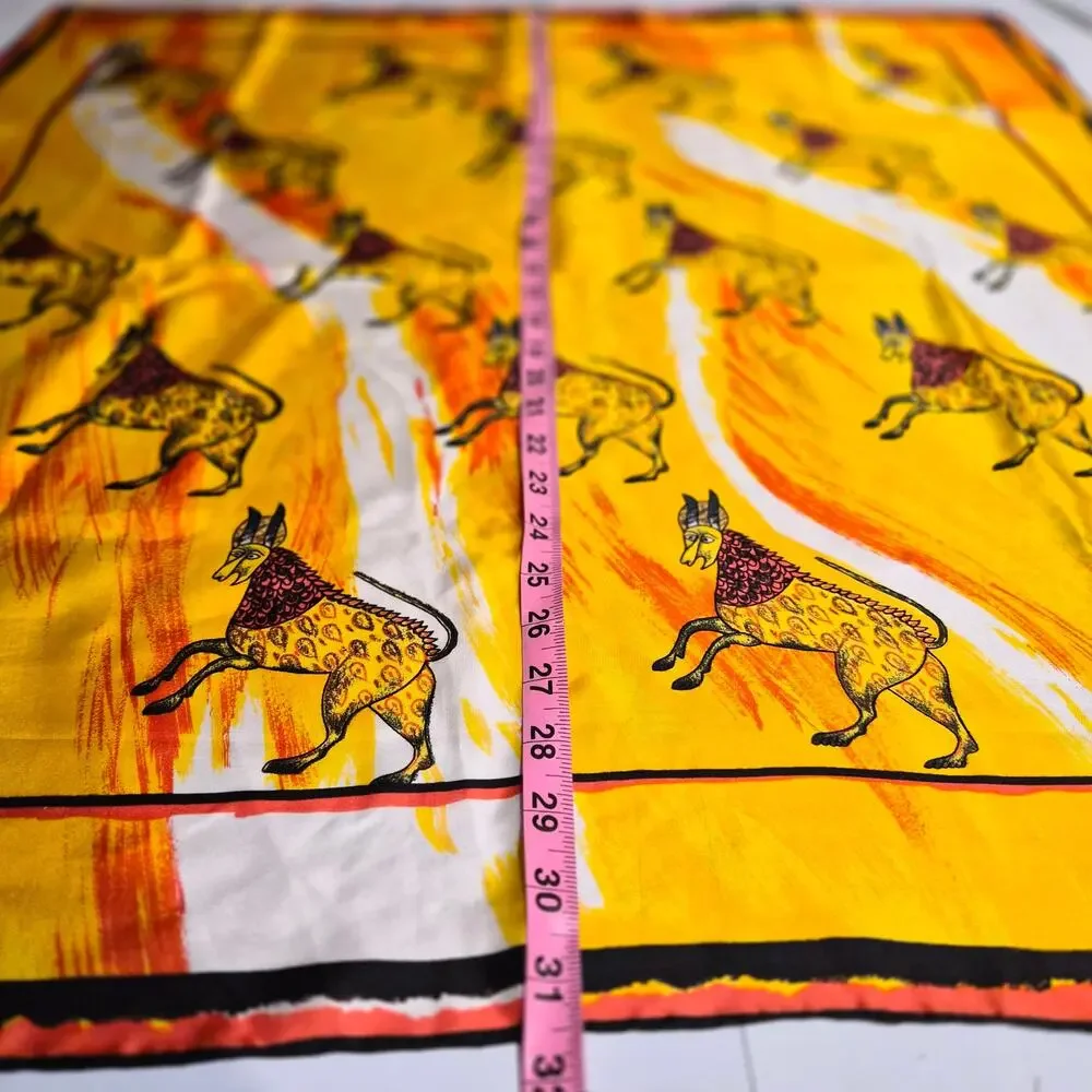 Vintage Mythical Gazelle Chimera Silk Square Scarf 31x31 Yellow Sun‎